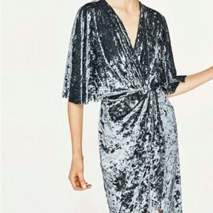 Zara Gray Velvet Wrap Dress